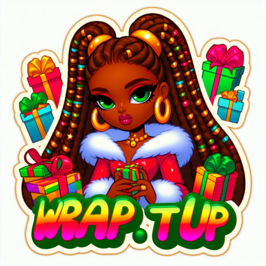 Create a vibrant, retro-style sticker isolated on a white background featuring an African-American woman, Bratz Happy Font Fictional character Graphics Illustration Magenta Art