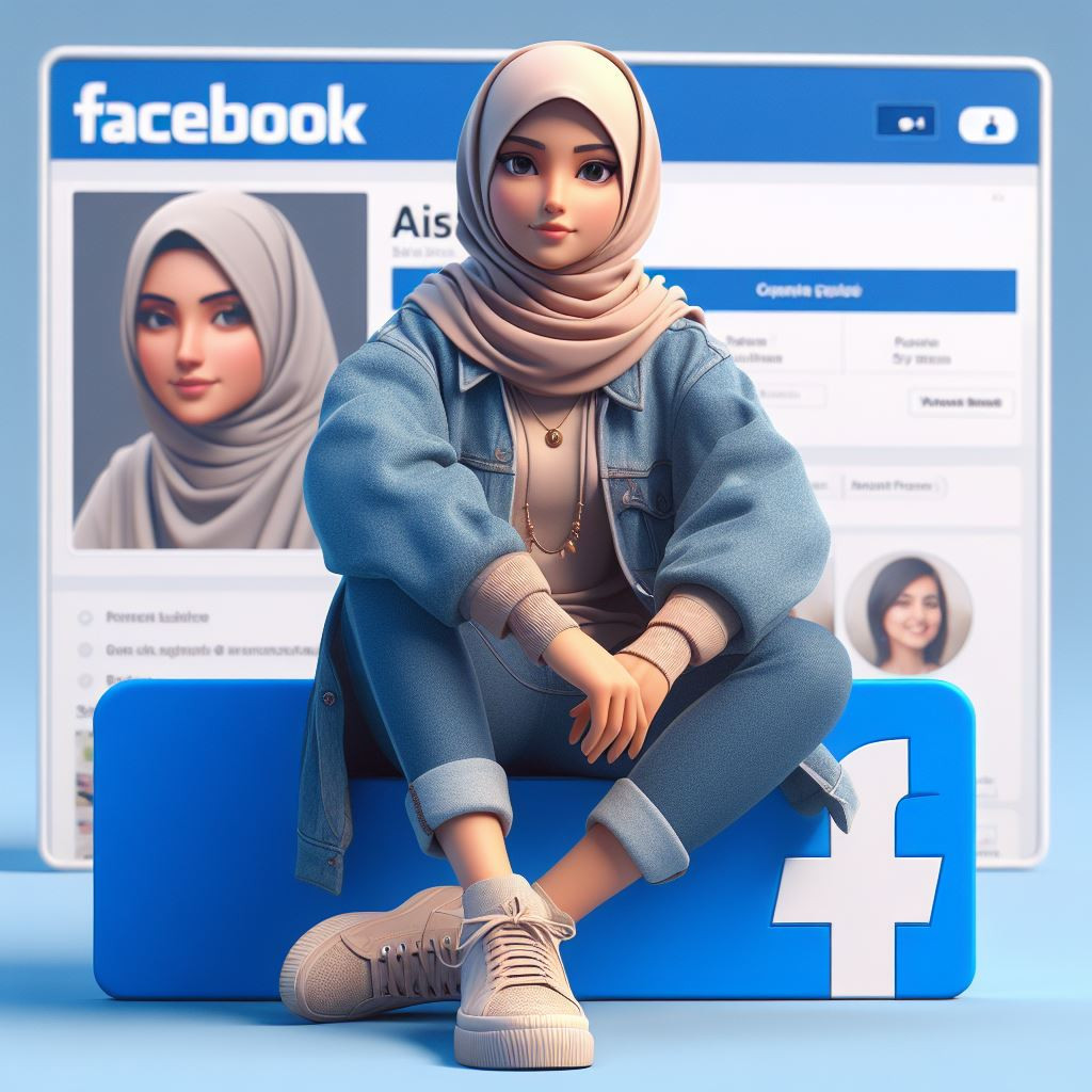 AI generated 3D illustration facebook profile page featuring a female Islamic Indian character